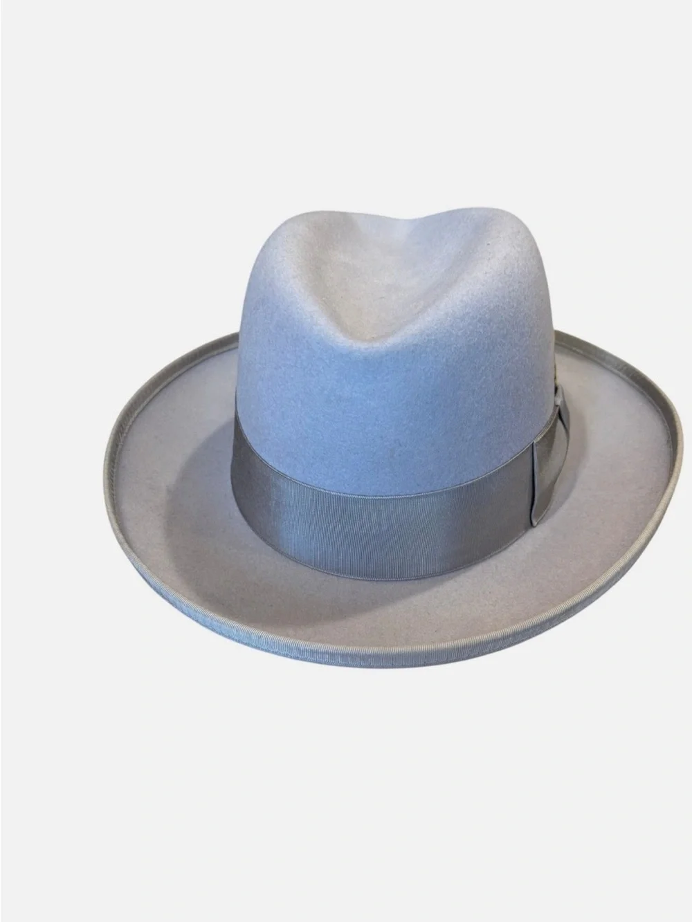VTG Capas Design Light Gray Wool Fedora with Feather Accent Hat Godfather USA